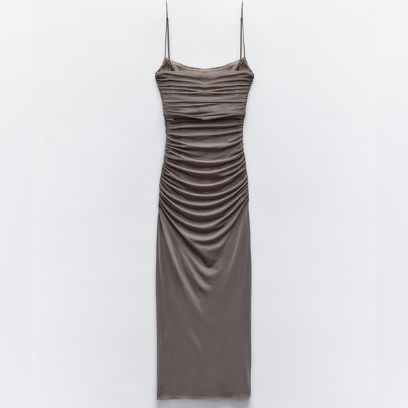 Zara NWT Tulle draped midi ruched spaghetti strap corset dress - Picture 8 of 8